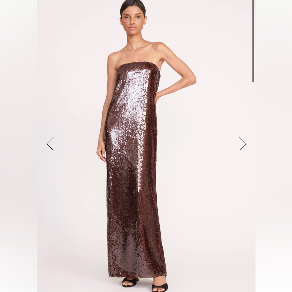 Staud Casey sequin column dress in bronze brown